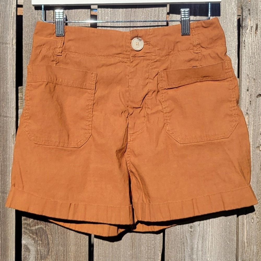 Anthropologie Rust Orange Linen Blend Shorts High Rise Cuffed Sz 27